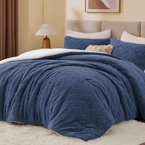 Image of BEDELITE Fluffy Sherpa King Comforter Set,Navy Blue