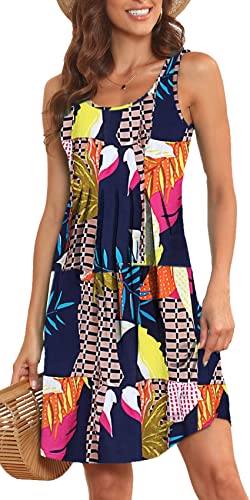 Image of Akihoo Women Summer Casual Sleeveless Midi Plain Pleated Tank Vest Dresses