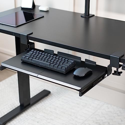 Image of VIVO Small Keyboard Tray, Under Desk Pull Out with Extra Sturdy C Clamp Mount System, 20 Inches (26 Inches Including The Clamps) x 11 Inches Slide-Out Platform Computer Drawer for Typing, Black, | Keyboard Tray for Typing, Slide Out Platform, Extra Sturdy C-Clamp Mount System, Computer Drawer, Black Frame