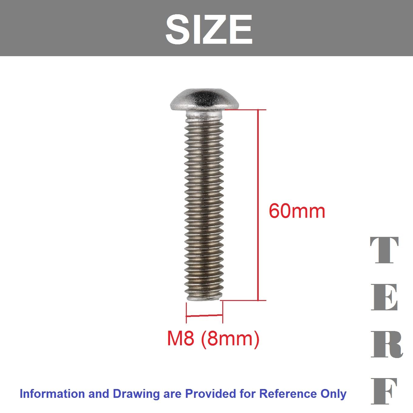 TERF® M8 X 60mm Hex Socket Cap Button Head Machine Screws Stainless Steel A2 (304) Machine Screw M8 (8mm) X 60mm Allen Key Hexagonal Socket Button Head Bolts - Image 3