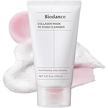 قناع الكولاجين من BIODANCE لتنظيف الرغوة، غسول وجه وردي اللون، قناع مسام 2 في 1 ومنظف رغوي مرطب للوجه للبشرة الحساسة والبشرة الدهنية والعناية بالبشرة الكورية، هدايا للنساء 5.07 أونصة سائلة (150 مل)