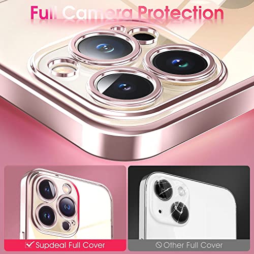 Image of VONZEE Transparent Case Compatible with iPhone 13 Pro (6.1 inch), Luxury Electroplated Soft Edge Bumper Case, Full Camera Protection & Shockproof Case Cover (Rose Pink)