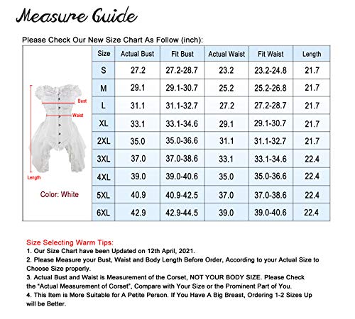 Charmian Women's Sexy Strapless Floral Embroidery Mesh Princess Gothic Vintage Bustier Corset With Lace Skirt White Large #TOP5