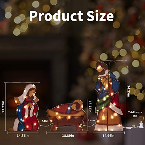 Christmas Nativity Set, 34.3" Christmas Holy Family Nativity Scene with Plug, Lighted Nativity Scene with Clear Mini Lights, Christmas Indoor/Outdoor Nativity Set (Baby Jesus, Mary and Joseph) - Thumbnail 6