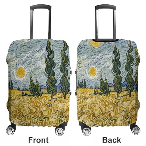 Suitcase Covers for Luggage Washable Luggage Cover Wheat Fields And Cypress Trees Luggages Wheel Covers Elastic Travel Carry On Suitcase Cover Travel Luggages Protector Sleeve Fit 29-32 Inch M3
