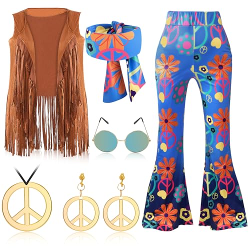 Catálogo de Gafas y accesorios para Mujer - 5 favoritos. 49 AUTOWT 7 Pcs Disfraz Hippie de los Años 60 y 70, Conjunto de Accesorios para Mujer Hippie con Fondo Campana Bohemios Chaleco Flecos Collar Signo Pendientes Gafas Retro para Fiesta...