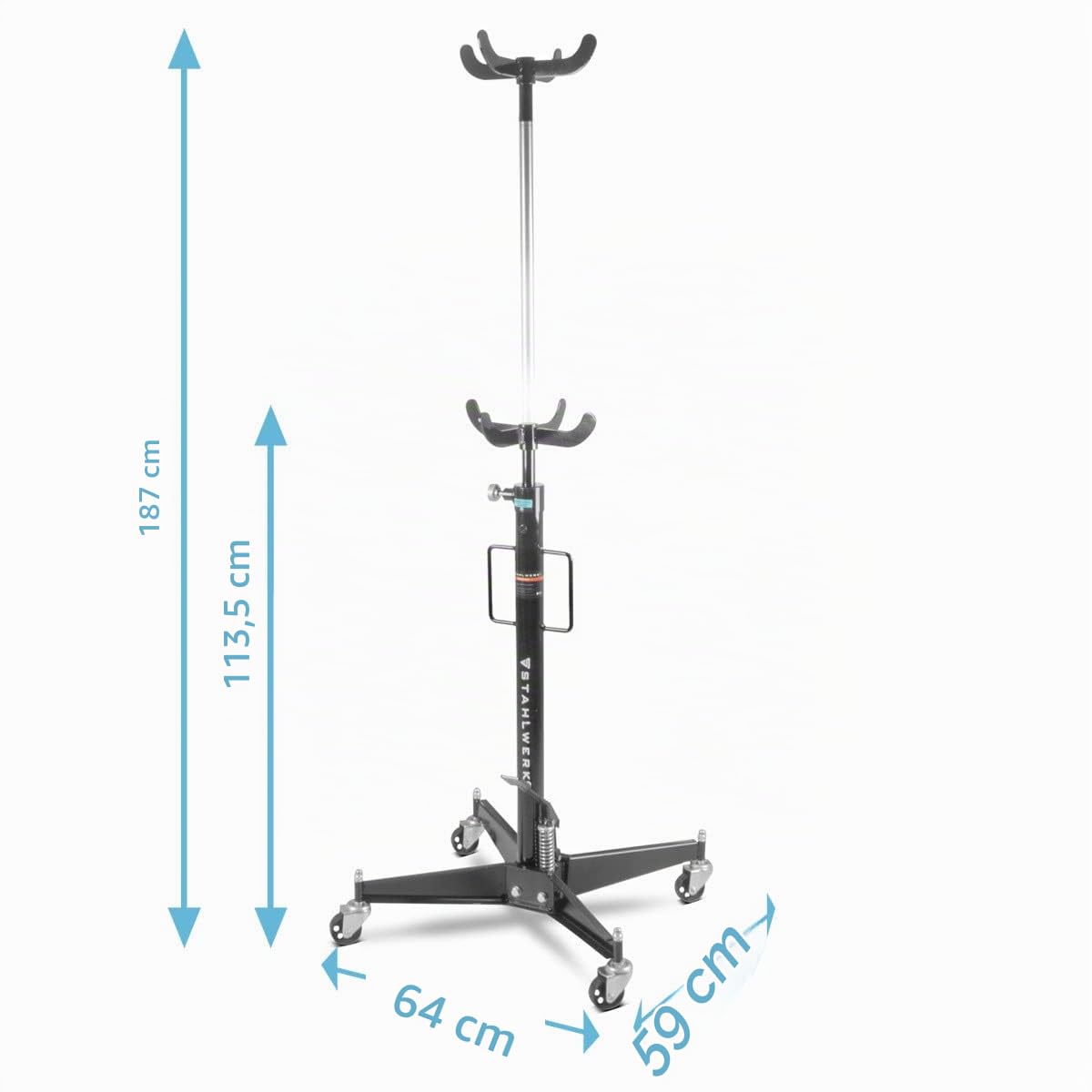 STAHLWERK Cric hydraulique pour boîtes de Vitesses TJ-500 St, Charge Max. 500 kg, pour Le Montage et Le démontage de boîtes de Vitesses, d'essieux et de systèmes d'échappement
