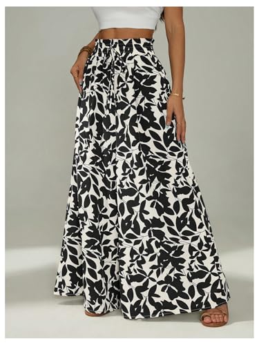 SOLY HUX Women's Boho Print Wide Leg Palazzo Pants Tie Front High Waisted Baggy Loose Long Trousers with Pockets3