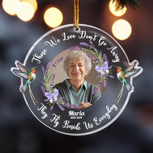 Macorner Adorno de acrílico personalizado con foto conmemorativa, colibrí conmemorativo, regalos de condolencias por la pérdida de un ser querido, idea de regalo de duelo por la pérdida de la madre y
