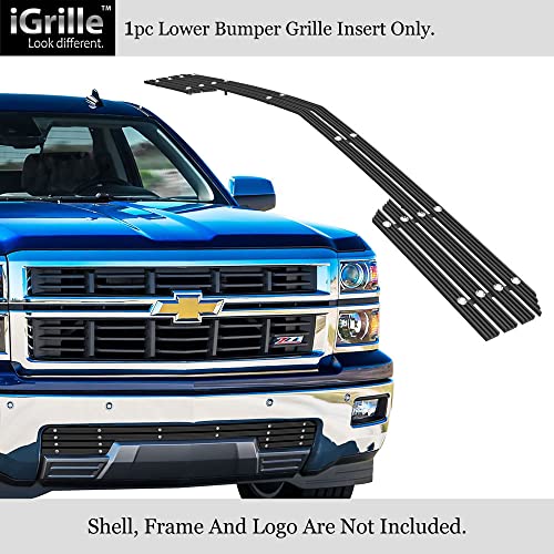 Image of APS Compatible with Chevy Silverado 1500 2014-2015 Lower Bumper Aluminum Black Wide 20mm Horizontal Channel with Rivet Studs Billet Front Grill Grille Insert C65990U