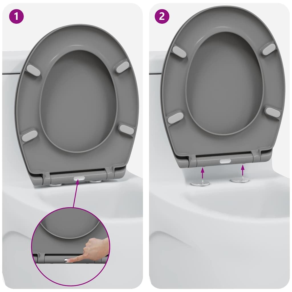 Asiento de inodoro gris de Duroplast 47 x 37 x 4 cm, asiento de inodoro con bisagra y fijación, asiento de inodoro para baño, baño e invitados, montaje rápido y duradero