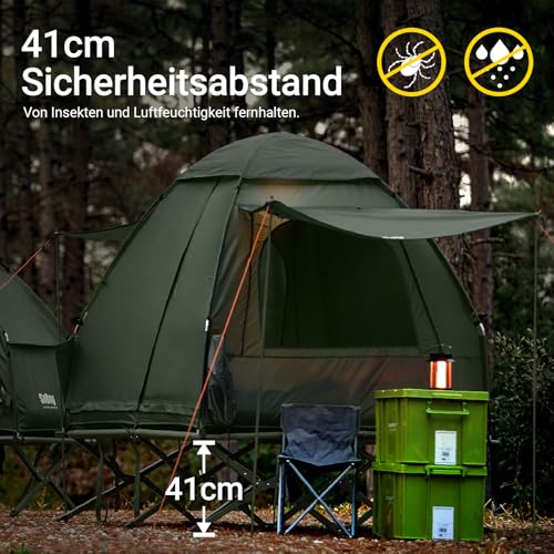 SoBuy Feldbett mit Zelt 2 Personen 7in1 Wurfzelt mit Luftpumpe, Rolltasche, Schlafsack, Vorzelt Wasserdichtes Campingbett Outdoor Campingliege Familienzelt Grün 193x188x145cm bis 180 kg OGS32-L-GR