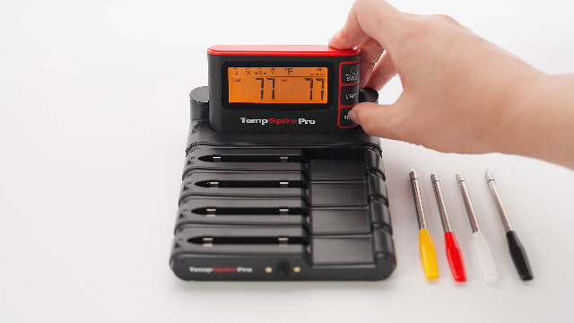 Contents of TempSpike Pro package including booster, probes, charging hub, and cables