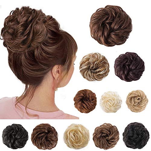 2PCS Messy Bun Hair Piece Thick Updo Scrunchies for Women Curly Wavy Messy Bun Juva Bun Extensions for Thin Hair Synthetic Chignon Hairpiece Scrunchie Scrunchy Updo Bun(8#)