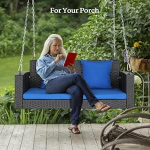 Vingli rattan porch swing heavy duty 800 lbs outdoor hanging seat with extra cushion and adjustable chain the porch swing seat made by wicker suits for garden yard lawn black 4 ft  urban country home decor