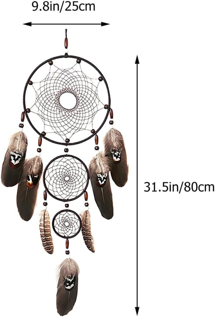 SHINEOFI Dream Catcher Wall Hanging with, Handmade Macrame Three-Ring Design, Large Room Decoration for Bedroom Adults and