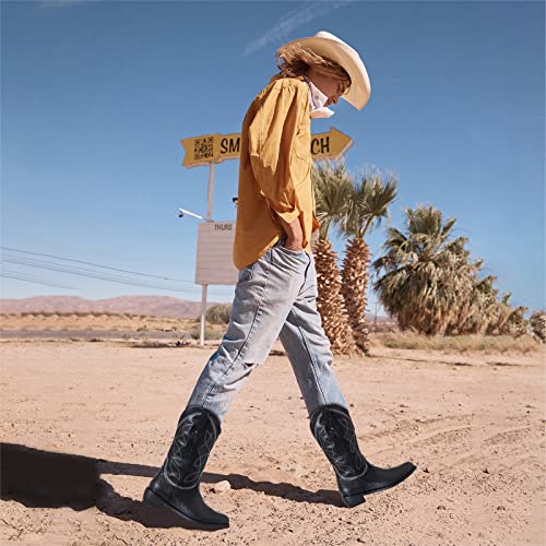 Tarkwa Western Cowboy Boots For Men Mid Calf Retro Pointed Toe Western Boots Durable Embroidered Work Boots #TOP4