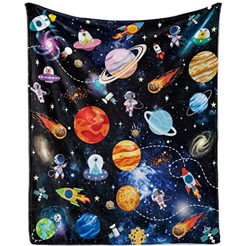 Manta Espacial para bebé, Suave y cálida, mullida, Espacial, Astronauta, Franela, Manta de Forro Polar, Manta de Peluche, Cohete Planeta, Manta para el hogar, Manta para niños decoración 76 x 102 cm