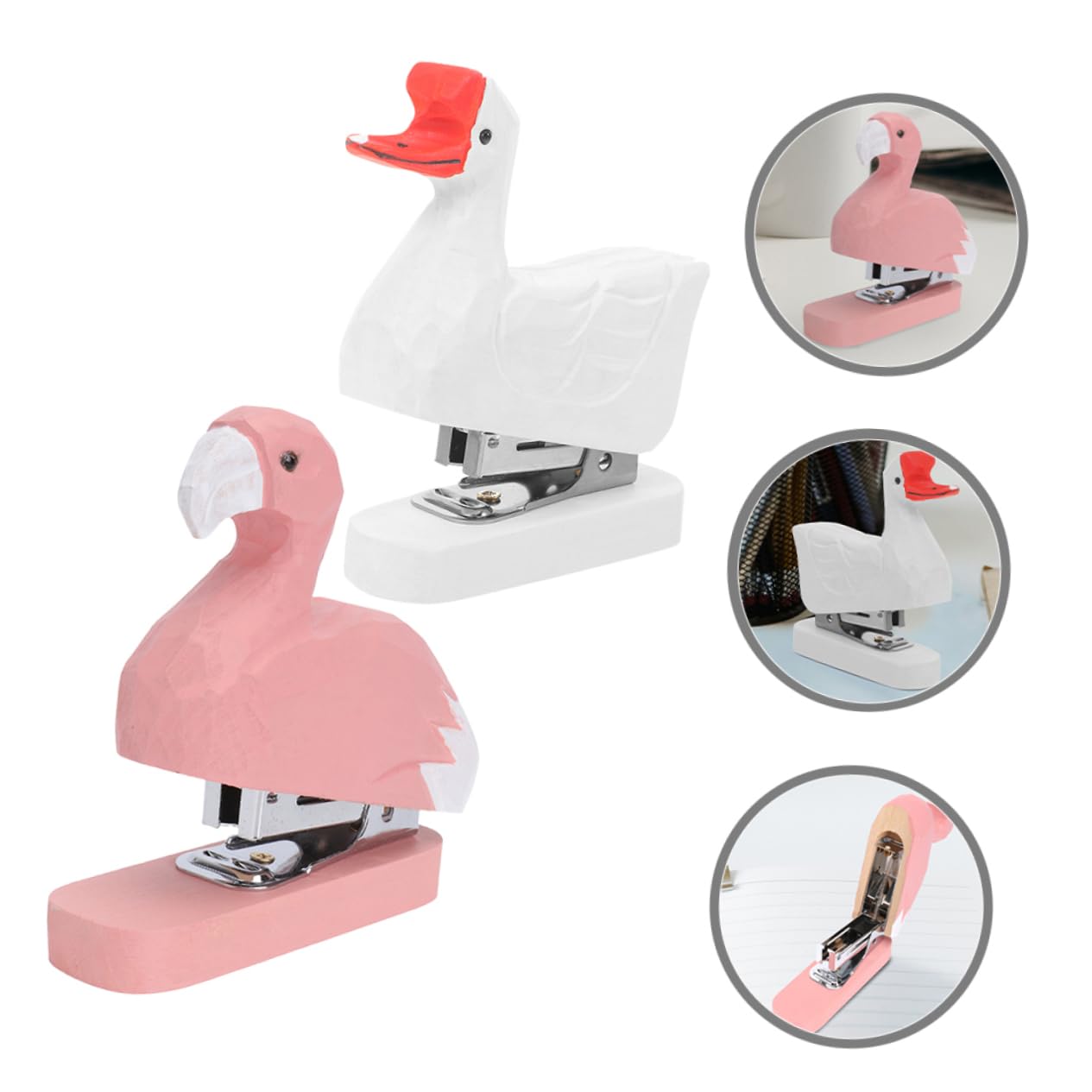 Pinzatrice da Scrivania Animale in Legno Originale 2 Pezzi | Ufficio e Scuola, Aspetto Grazioso e Semplice, Decorativa, Set Compatto