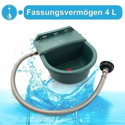 Tränke aus Kunststoff mit Anschlussset IBC Container | 4 Liter | Ideal für Pferde, Rinder, Schafe und Hunde | Schwimmertränke mit Halterungen Tränkebecken