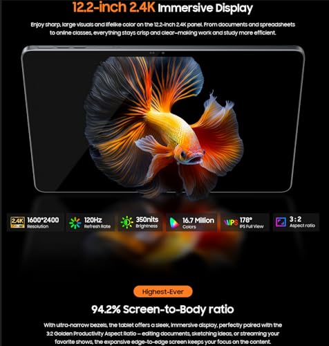 Blackview Mega 12 Impermeabile IP69K 5G Tablet Ai, 12,2" 2.4K 120Hz, Ultrasottile 8,2Mm, Batteria 10000Mah, Android 16 Tablet Antipolvere, 36GB+256GB (2TB Esterno), Dual Sim 5G, 50MP, Nfc Gps, Nero - 3