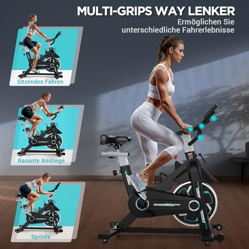 WENOKER Heimtrainer Fahrrad mit App, Leises Hometrainer Fahrrad Mit Gebogenem Griff, Bequem Ergometer Heimtrainer mit LCD-Display, Tablet-Halterung, Bis 160KG