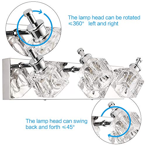 PRESDE Bathroom Vanity Lights Fixture Over Mirror 3 Lights LED Modern Chrome Fixtures Crystal Glass Globe(Exclude Bulb)