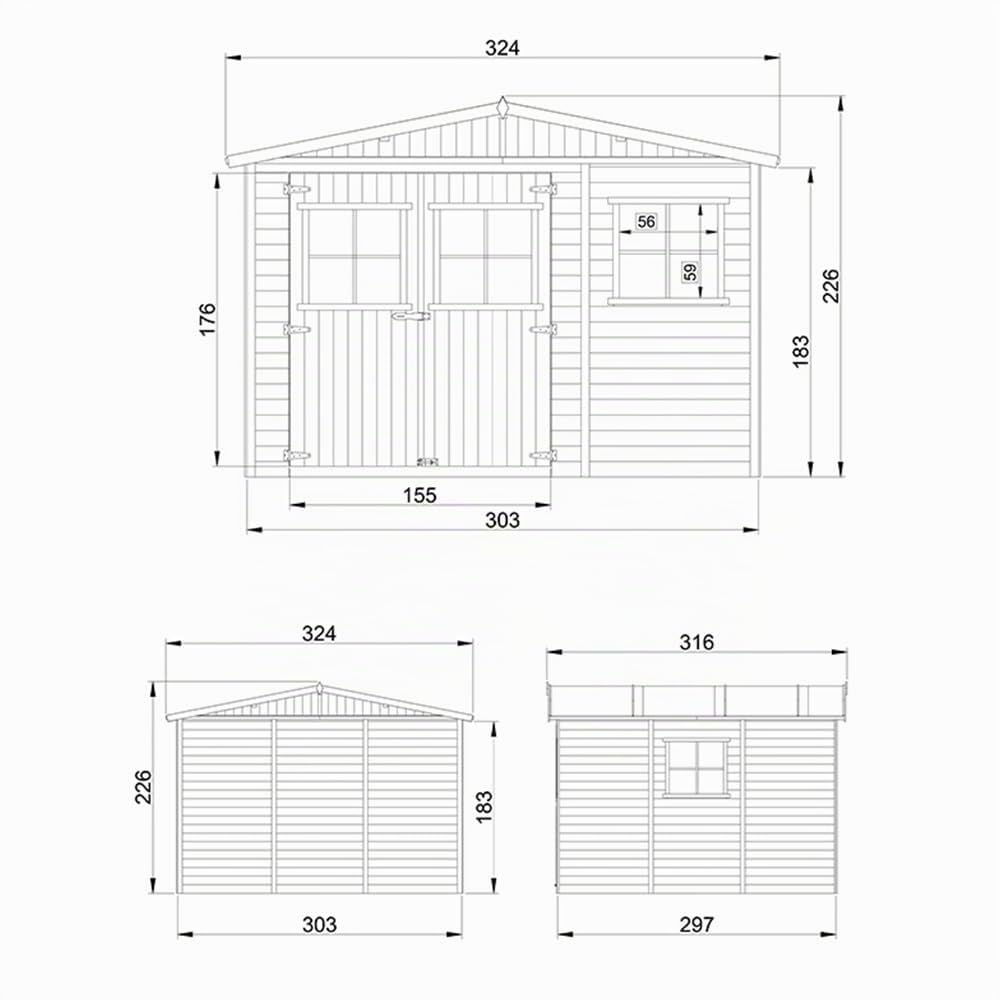 Cobertizo de Madera para jardín - A226x324x316cm/9m2 Cobertizo de Madera Natural - Taller de Jardín - Bicicleta, Almacenamiento de Herramientas TIMBELA M335
