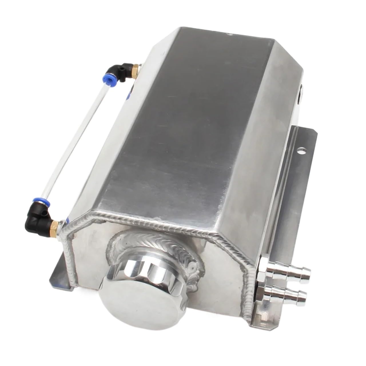 Zestaw zbiornika rozprężnego Uniwersalny Aluminiowy 1L/2L Zbiornik Wyrównawczy Płynu Chłodzącego Silnika, Kwadratowy Z Korkiem Spustowym(CN-2L-Silver)