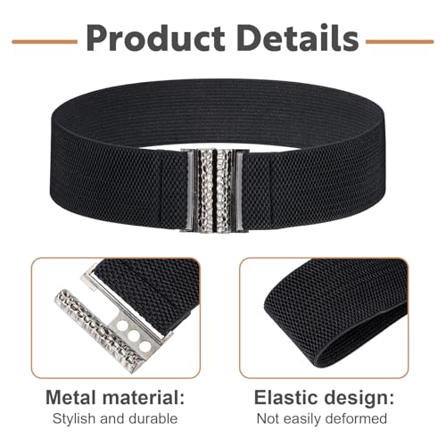 Elastic Belts for Women Stretch, 27.2 Inch Wide Stretchy Belts Vintage Black Adjustable Dress Belt with Gold Buckle Thick Ladies Waist Belt Plus Size Stylish Waistband2