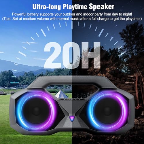 KMAG Bluetooth Speaker Wireless, 80W Loud Speaker with Deeper Bass, IPX7 Waterproof, 20H Playtime, Cool Lights, TWS, Portable Speaker for Home, Outdoor, Workshop, Party, Gift for All (Sliver) - Image 4