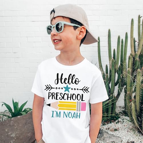 Hello Preschool Personalized Shirts For Boys - Custom Name Back To School Pencil Outfit - Cute Gift For First Day Of School Announcement - Natural Toddler & Youth T-Shirt4