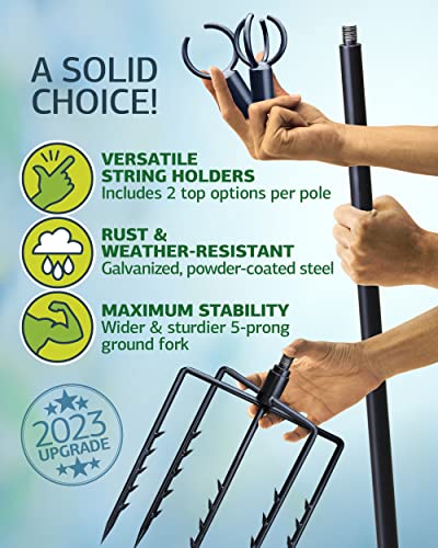 Backyard Therapy Outdoor String Light Poles- 9Ft Poles For Hanging Lights Outside - Galvanized & Powder Coated - Secure Ground Grip Stand - Garden, Deck, Or Patio Area Lighting, 2 Posts Pack #TOP2