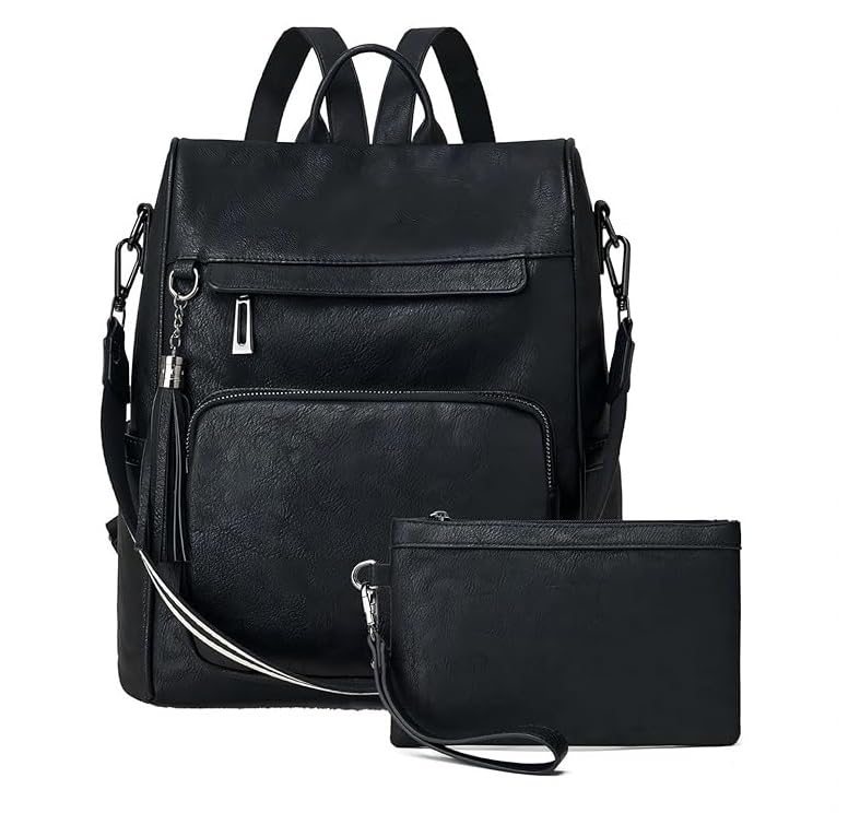 craftwood Anti-Theft Leather Backpack & Purse for Women | Combo Pack | Shoulder Bag for Women and Girls | College Bag for Girls | Multipurpose Travel Bag | Durable | PU Leather (Black)-picture-27