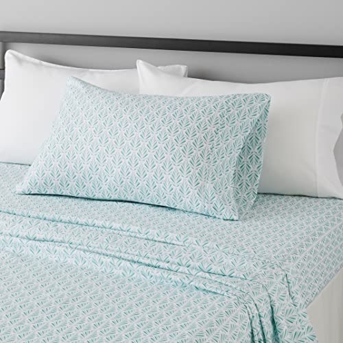 Image of Amazon Basics Breathable, Lightweight Brushed Microfiber 3 Piece Bed Sheet Set with 14-Inch Deep Pockets, Wrinkle-Resistant, Twin XL, Aqua Fern, Printed