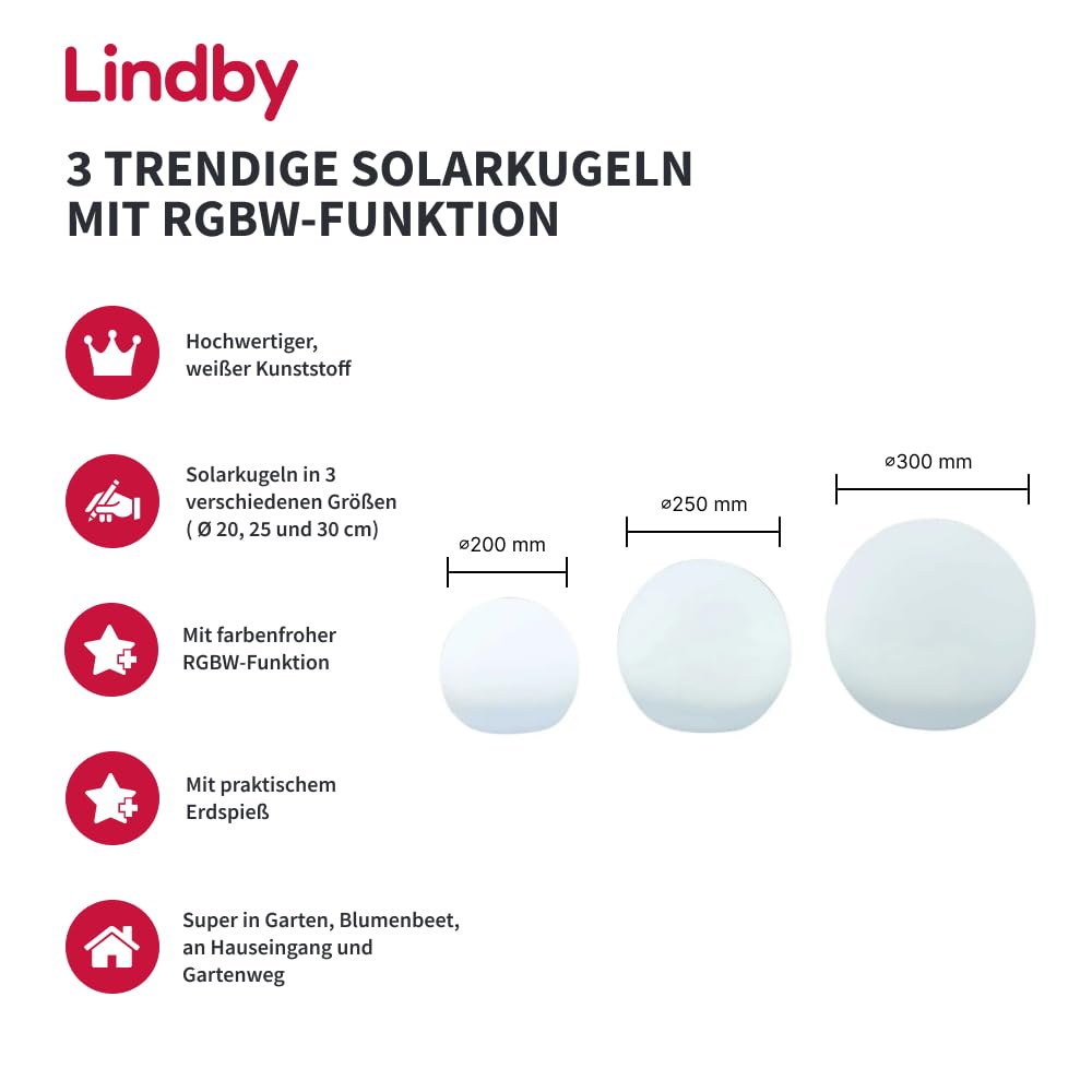 Lindby 3er Set LED Solarleuchte Lago (spritzwassergeschützt (Modern) in Weiß (3 flammig,) - Dekorationsleuchte Solarlampe