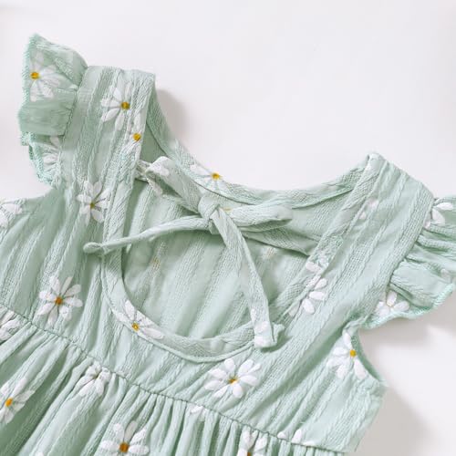 Toddler Girl Dress Summer Ruffle Sleeveless Linen Dresses Green Casual Swing Boho Sundress Playwear Toddler Summer Outfit 2T 3T Girl Clothes - Thumbnail 6