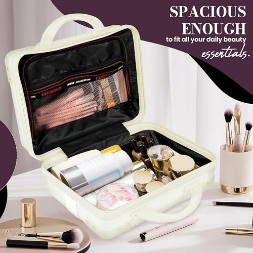 Image of Storite Hard Shell Vanity Bag Cosmetic Case for Women, Makeup Organizer - White