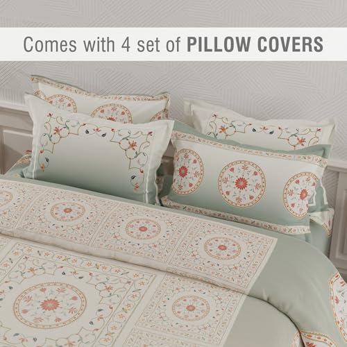 Image of BOUTIQUE LIVING Platinum Pulse 100% Cotton 800 TC Grey Digital Meenakari Print King Bedsheet with 4 Pillow Covers