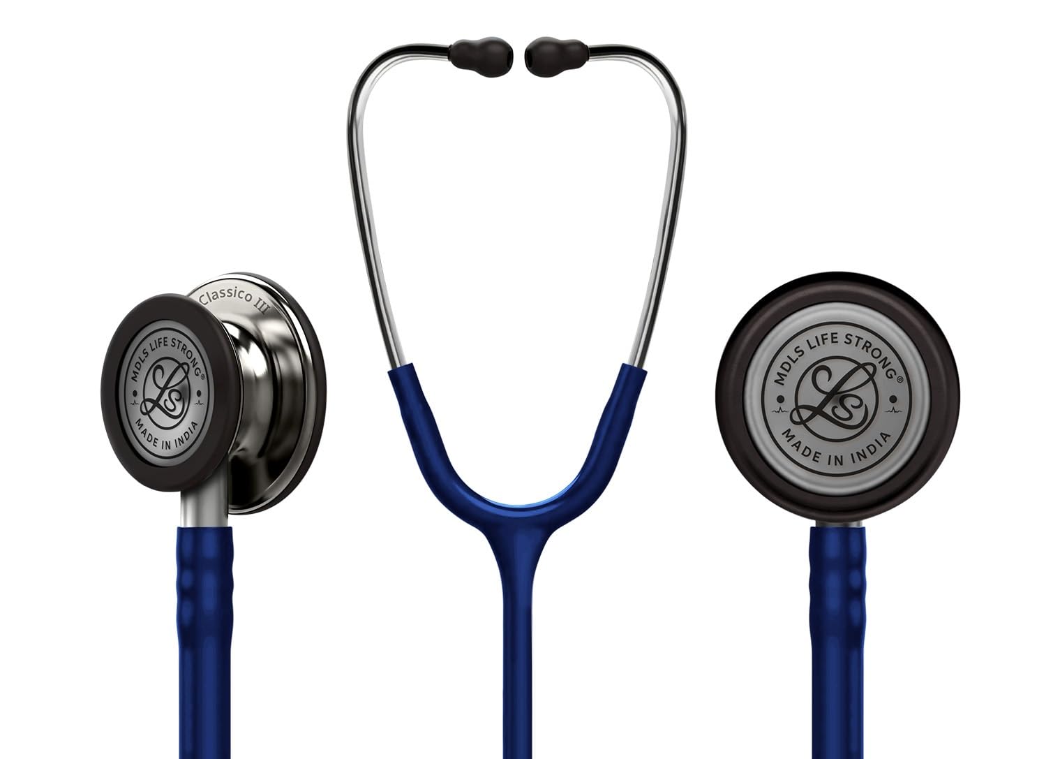 MDLS Life Strong Classico lll Silver_Shine Light Wait Chest Pies Stethoscope, Stainless Steel Dual-head stethoscope For Nurses/Students/Doctors Acoustic Stethoscope (Navy Blue)