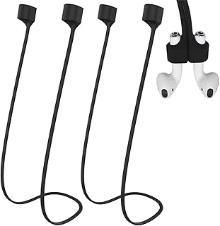 حبل تعليق سماعات ايربودز مانع للفقد، حبل سماعة أذن مغناطيسي من السيليكون الناعم مضاد للضياع لسماعات ايربودز 1/2/3 من جينبوجون، أسود، 2 قطعة