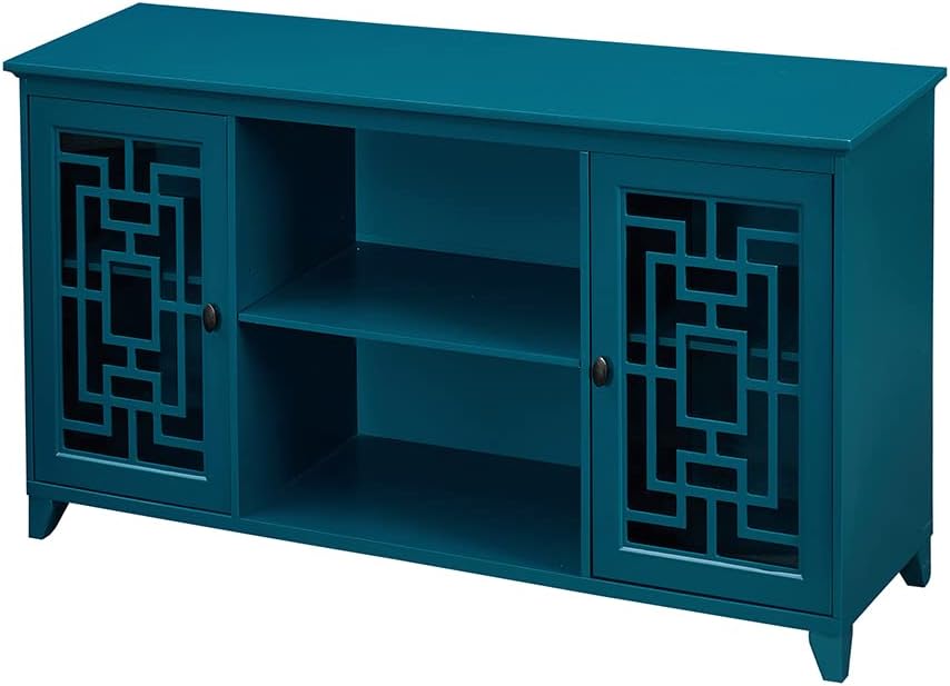 HomSof 60” Sideboard Buffet Table with 2 Doors, Blue Storage Cabinet with Adjustable Shelves, Teal Blue2