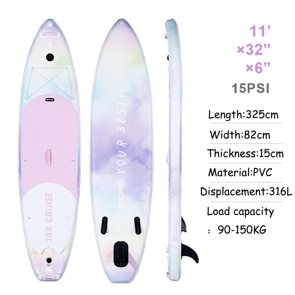 Aufblasbare SUP Board Set, Stand Up Paddling Board für Anfängerinnen und Fortgeschrittene, 325x82x15cm, 150kg belastbar, Inkl. Rucksack, Handpumpe, Paddel, Für Erwachsene und Kinder