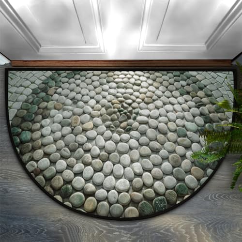 Stone Texture Marble Half Round Door Mat Pebbles Non-Slip Doormat Outdoor Welcome Entrance Absorbent Washable Indoor Outdoor Dront Door Mat Half