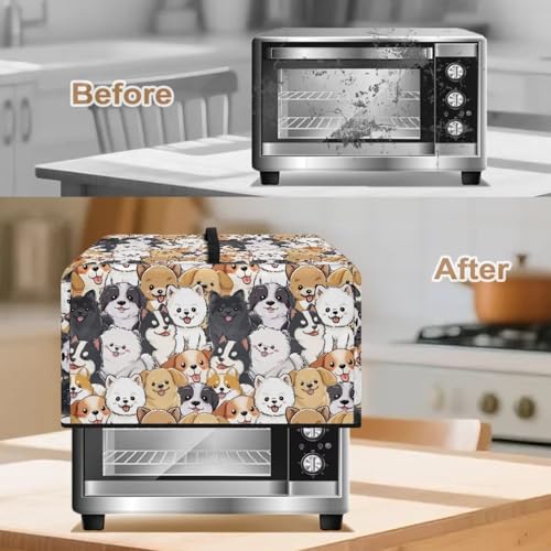 Image of Convection Oven Dust Cover with Handle Washable Microwave Oven Cover Dust Protection Kitchen Appliance Protector, L, 20.9 x 15.7 x 12.4 Inches, Cute Dog Puppy Pattern
