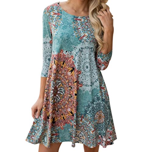 Vestido Mujer Primavera Verano 2018 Vestidos Largo Mujer Vestido Largo de Fiesta de Noche de Boho Maxi Vintage Manga Larga de Mujer ? Vestido de Playa Floral de señoras (Multicolor, S)