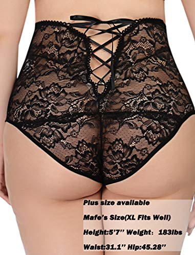 Avidlove Plus Size Lace Underwear Hollow Out Thongs Lace G-String Sexy Panties High Waist Bandage Underwear Briefs Black #TOP2