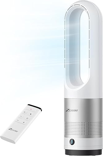 Zicooler Ventilador sin aspas para dormitorio, ventilador de torre oscilante silencioso de 22 pulgadas con control remoto, 8 velocidades, gran