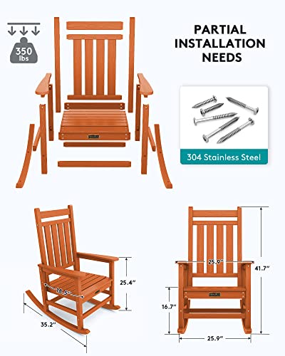 Serwall Oversized Rocking Chair, Outdoor Rocking Chair For Adults, All Weather Resistant Porch Rocker For Lawn Garden, Orange #TOP2