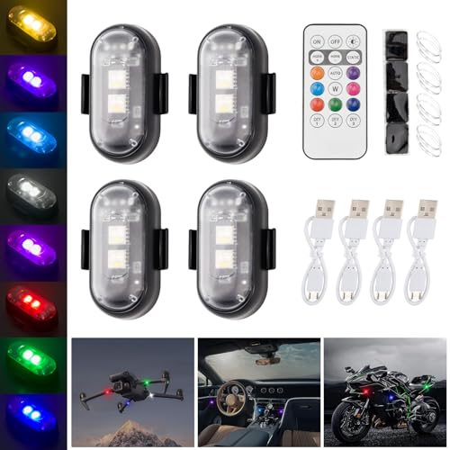 Lot de 4 mini lumières stroboscopiques LED sans fil avec télécommande, étanches, chargement USB,...